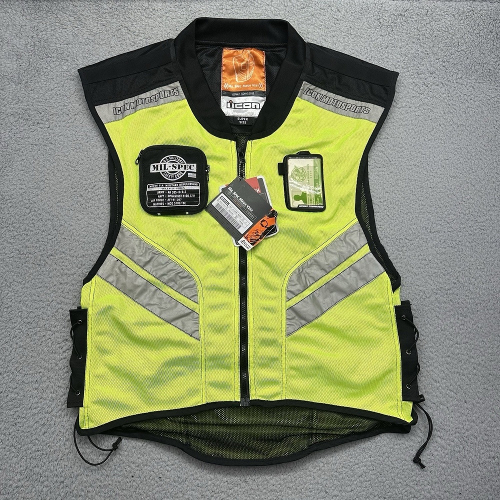 ICON Motorsports 2830-0094 Motorcycle Mil Spec Mesh Vest Super Size Neon‎ Yellow